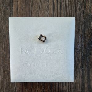 Pandora Black and Gold Charm with Clear Gem